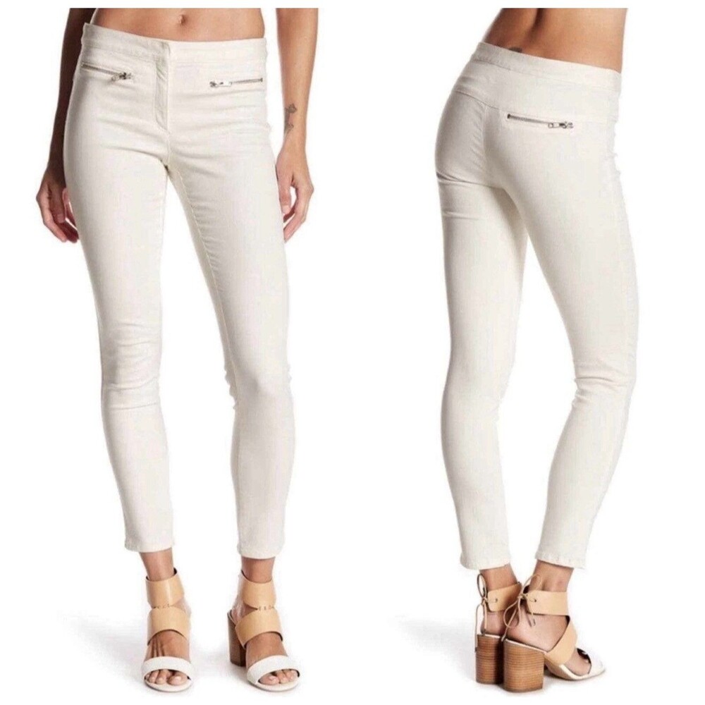 Veronica Beard Skinny Zip Pocket Ankle Crop Denim Pants Jeans off white size 4